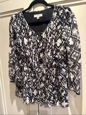 Burberry Black and White Print Peplum Top